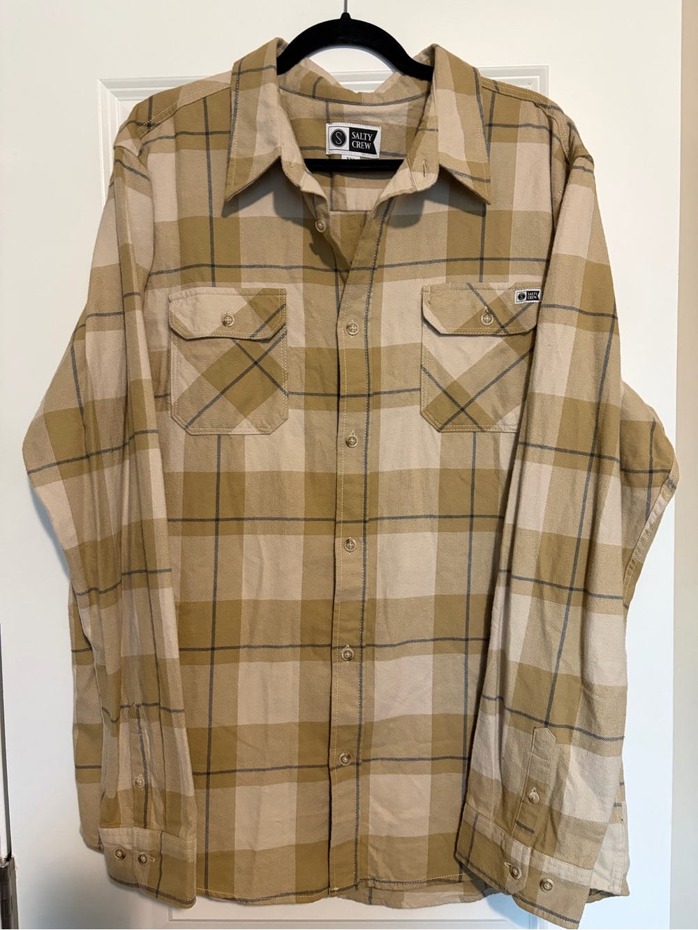 Salty Crew Men’s Tan Plaid Button-Down Shirt